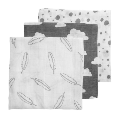 Meyco | hydrofiele luiers feathers/clouds/dots 3-delig