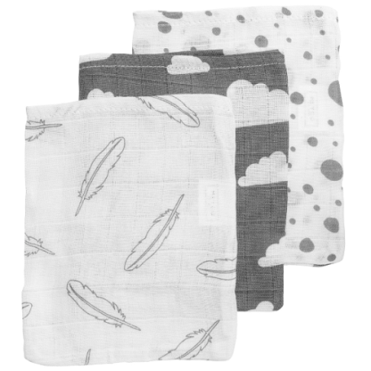 Meyco | hydrofiele washandjes feathers/clouds/dots 3-delig