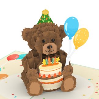 Papercrush pop-up kaart teddy met verjaardagstaart detail